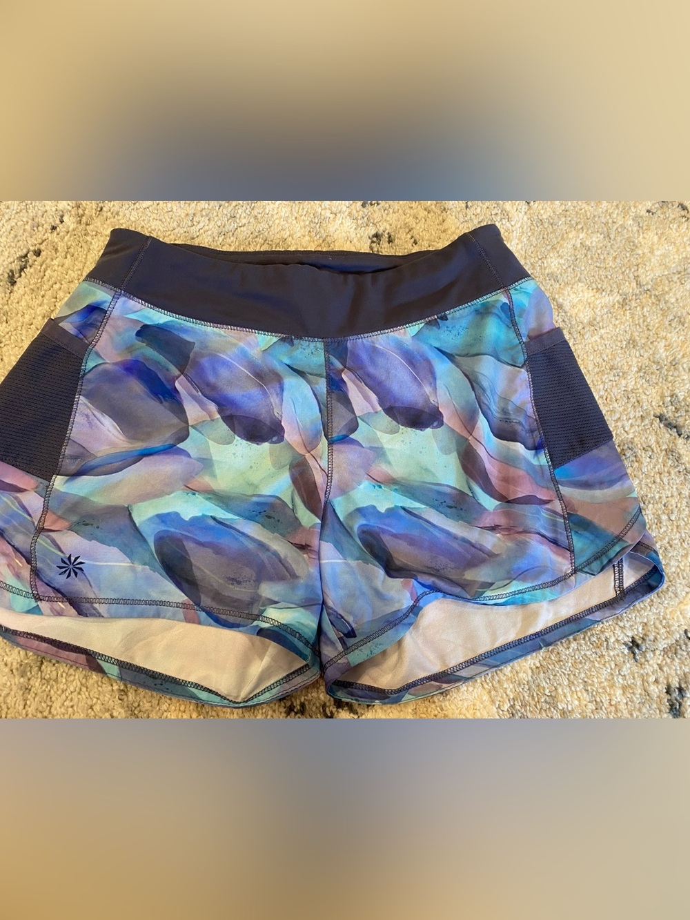 Athleta Multicolor Blue-Purple Abstract Athletic Shorts